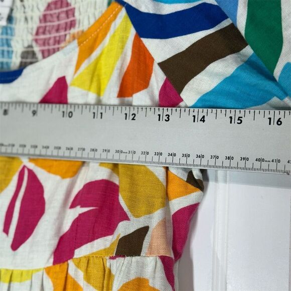 Tabitha Brown Target Puff Sleeve Dress M Linen Blend Rainbow Leaf Print Boho - Picture 9 of 9